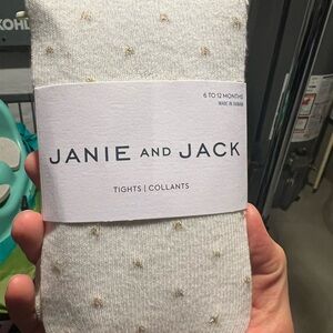 Janie and Jack Cream Tights with Gold Dots
